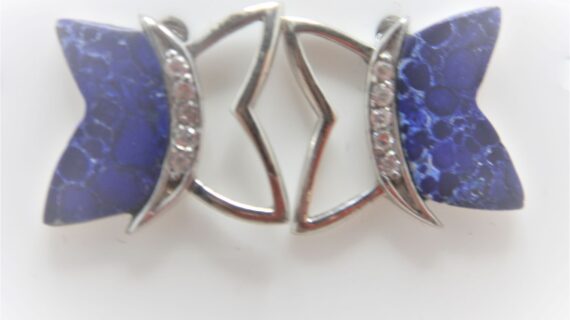 Rhodium plated 925 sterling silver butterfly earrings set with synthetic lapis lazuli & white cubic zirconia Approx size  18mm x 17mm