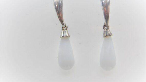 925 Sterling silver earrings with natural white agate  Approx size  39mm long
