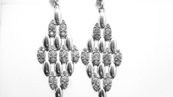 Rhodium plated 925 sterling silver set with white cubic zirconia Approx size  44MM X 15MM