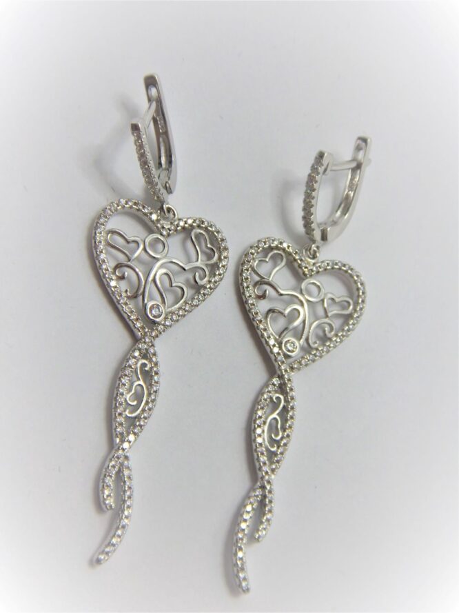 Rhodium plated 925 sterling silver earrings set with white cubic zirconia Approx size 65mm long