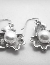 Rhodium plated 925 sterling silver earrings with mat & polish finish set with natural freshwater pearl  27.3 X 24.20 MM