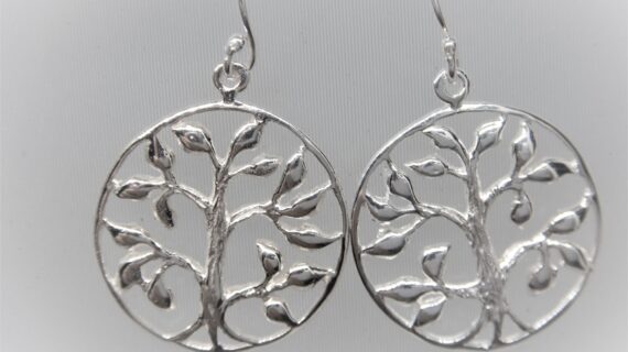 Rhodium plated 925 sterling silver tree of life earrings   DIAM  22.25 MM