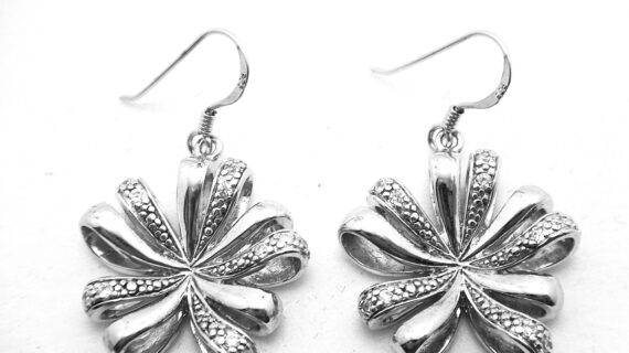 Rhodium plated 925 sterling silver earrings set with white cubic zirconia Approx size  22mm diam