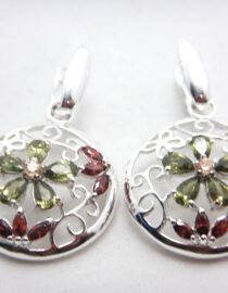 Rhodium plated 925 sterling silver earrings set with Red & Green CUBIC ZIRCONIA Approx 23mm diam