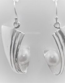Rhodium plated 925 sterling silver earrings with natural freshwater pearls Approx size  34.5mm long Matching pendant available
