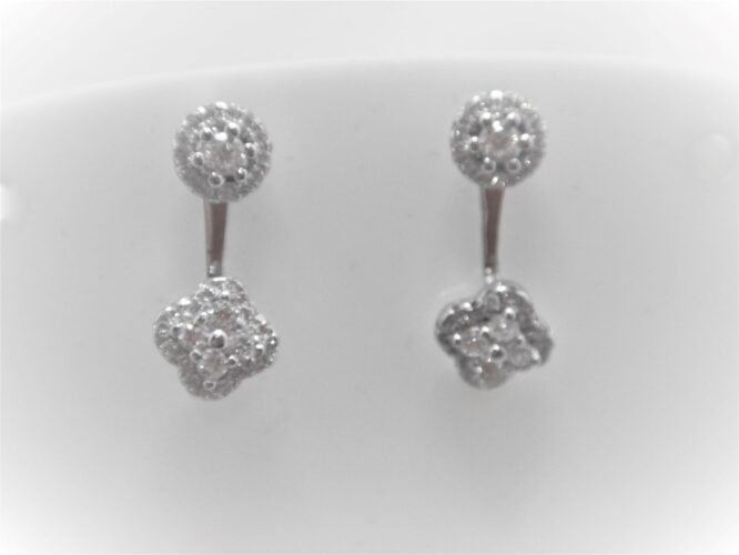 Rhodium plated 925 sterling silver stud earrings set with white cubic zirconia Approx size  20mm long