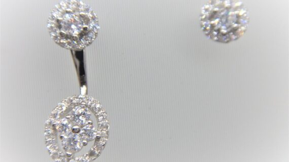 Rhodium plated 925 sterling silver earrings set with CZ  21 X  8MM