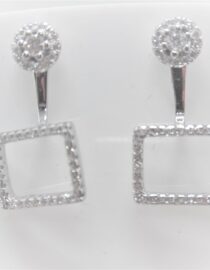 Rhodium plated 925 sterling silver earrings set with white cubic zirconia Approx size  24mm long