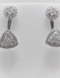 Rhodium plated 925 sterling silver stud earrings set with white cubic zirconia Approx size  20mm long