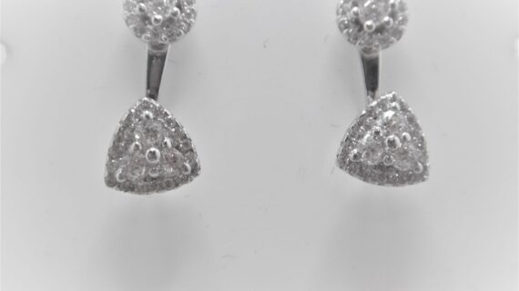 Rhodium plated 925 sterling silver stud earrings set with white cubic zirconia Approx size  20mm long