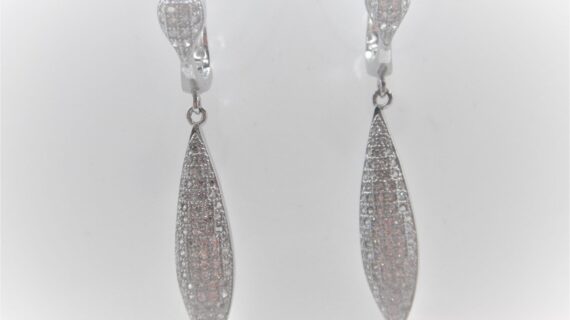 Rhodium plated 925 sterling silver earrings with pave set cubic zirconia Approx size  43mm long Matching pendant available
