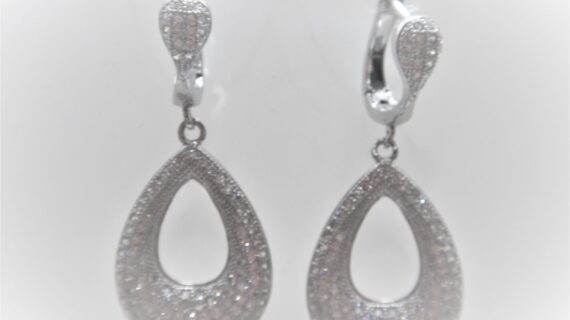 Rhodium plated 925 sterling silver earrings with pave set cubic zirconia Approx size  36mm long  Matching pendant available