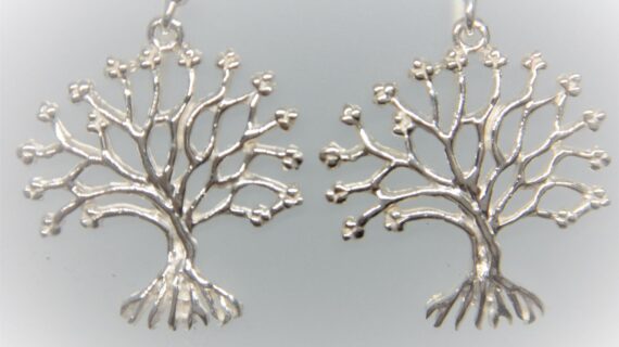 Rhodium plated 925 sterling silver tree of life earrings   26.75 X 23.8 MM