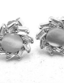Rhodium plated 925 sterling silver stud earrings set with natural Mother of pearl & white cubic zirconia Approx size  12mm diam Matching pendant available