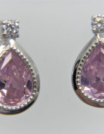 Rhodium plated 925 sterling silver earrings with white & pink CZ