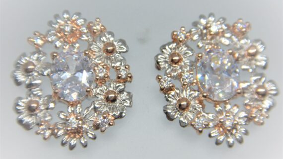 Rhodium plated handmade 925 sterling silver earrings with gold plating set with CZ  24 X 20 MM