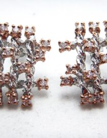 Rhodium plated handmade 925 sterling silver earrings with gold plating set with CZ  20.5 X 17.5 MM