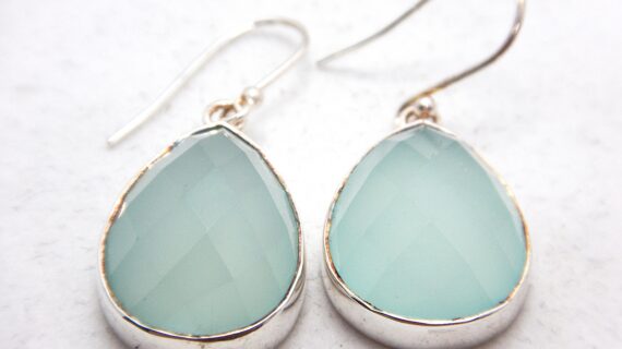 925 Sterling silver earrings set with natural Chalcedony 26.15 X 16 MM