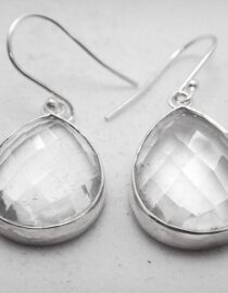 925 Sterling silver earrings set with natural clear quartz  26.15 X 16 MM