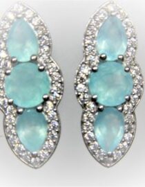 Rhodium plated 925 sterling silver earrings set with natural Chalcedony & white topaz 21.85 X 9.10MM