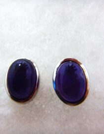 Rhodium plated sterling 925 sterling silver oval stud set with natural Amethyst   11.6 X 8.8 MM