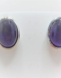 Rhodium plated sterling 925 sterling silver oval stud set with natural Amethyst   11.6 X 8.8 MM