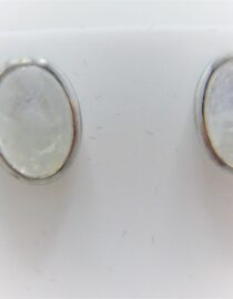 Rhodium plated 925 sterling silver oval stud set with natural Rainbow moonstone  11.6 X 8.8 MM