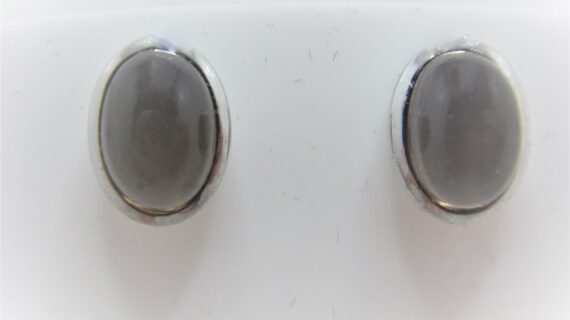 Rhodium plated 925 sterling silver oval studs set natural smoky quartz 11.6 X 8.8 MM