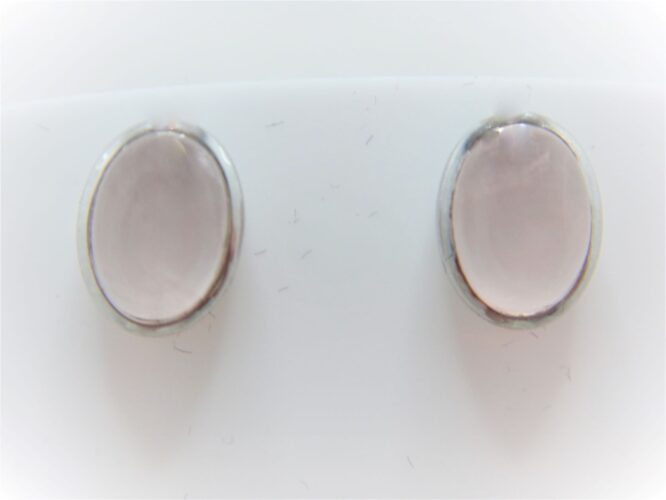Rhodium plated 925 sterling silver stud earrings set with natural Rose quartz Approx size  11.6mm x 9mm