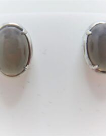 Rhodium Plated 925 sterling silver oval studs set with natural Rose quartz  11.6 X 8.65 MM
