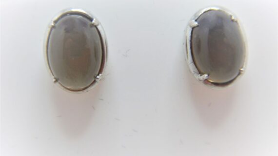 Rhodium Plated 925 sterling silver oval studs set with natural Rose quartz  11.6 X 8.65 MM