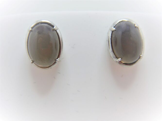 Rhodium Plated 925 sterling silver oval studs set with natural Rose quartz  11.6 X 8.65 MM