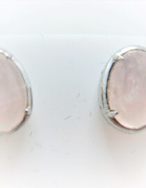 Rhodium plated 925 sterling silver oval studs set with natural Rose quartz  9mm x 11.6mm