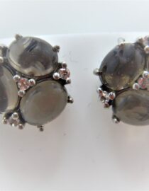 Rhodium plated 925 sterling silver stud earrings set with natural smoky quartz & white Topaz Approx size  14.3mm diam