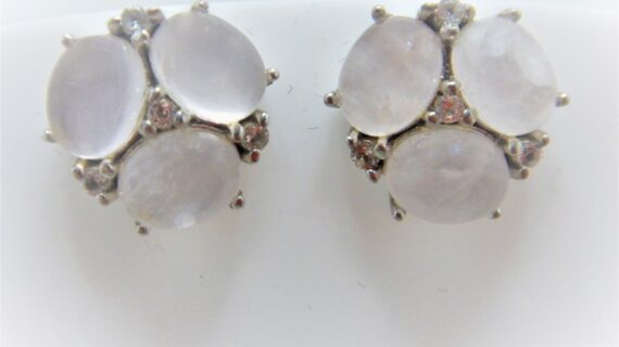 Rhodium plated 925 sterling silver stud earrings set with natural Rose quartz & white topaz Approx size  14.3mm diam
