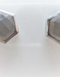 Rhodium plated 925 sterling silver octagonal studs set with natural smoky quartz DIAM 10 MM