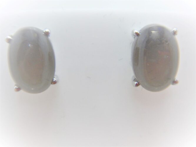 Rhodium plated 925 sterling silver oval studs set with natural smoky quartz approx 10MM X 7MM