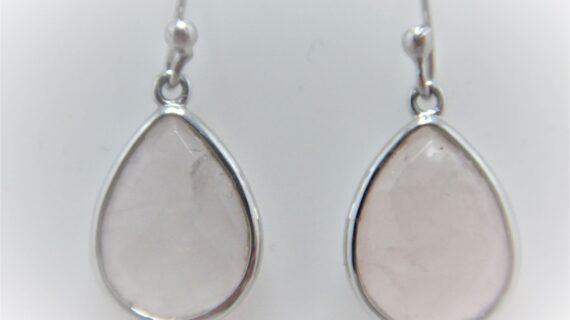 925 sterling silver earrings set with natural Rose quartz Approx size 30mm long