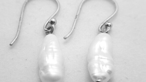 925 sterling silver earrings set  with natural freshwater pearls  32.5 MM LONG