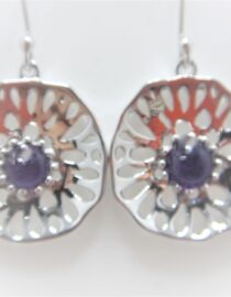 Rhodium plated 925 sterling silver earrings set with natural Amethyst  DIAM 21.1 MM