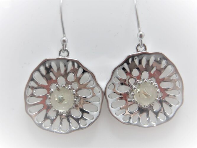 Rhodium plated 925 sterling silver earrings  set with natural lemon quartz  DIAM 21.10 MM