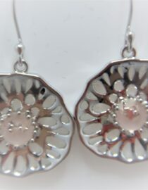 Rhodium plated 925 sterling silver earrings  set with natural  Rose Quartz  DIAM   21.10 MM
