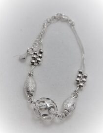 Rhodium plated 925 sterling silver bracelet with mat finish sterling silver beads  16 CM + 5 CM EXT