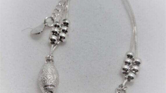 Rhodium plated 925 sterling silver bracelet with mat finish sterling silver beads  16 CM + 5 CM EXT