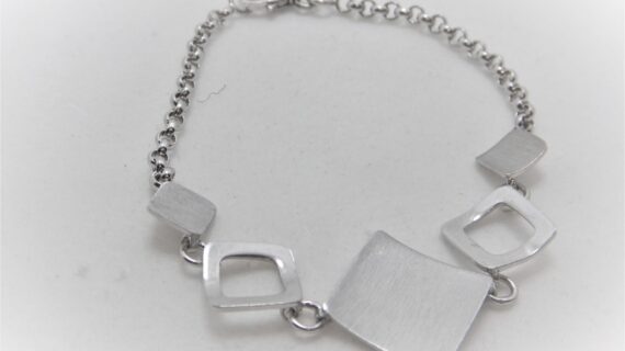 Rhodium plated 925 sterling silver bracelets with mat finished squares 19 CM
