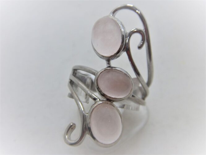 Rhodium plated 925 sterling silver ring set with natural Rose quartz 35MM LONG