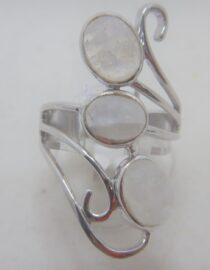 R hodium plated 925 sterling silver ring set with natural Rainbow moonstone 35MM LONG