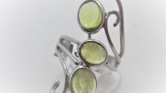 Rhodium plated 925 sterling silver ring set with natural Peridot 35MM LONG