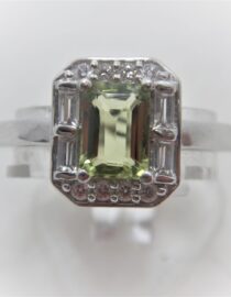 Rhodium Plated 925 sterling silver ring set with natural Peridot & Zircon  9.85 X 11.7MM