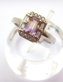 Rhodium plated 925 sterling silver ring set with natural Ametrine & Zircon 9.85 X 11.7MM